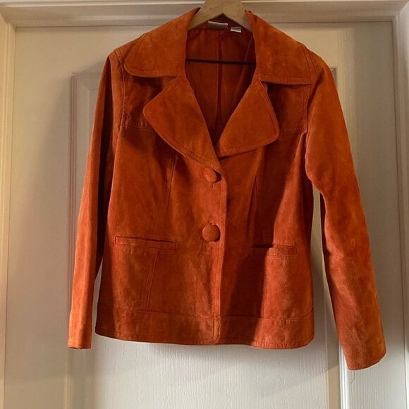 Chicos Vintage Orange Leather Jacket Size 2 - Picture 1 of 4